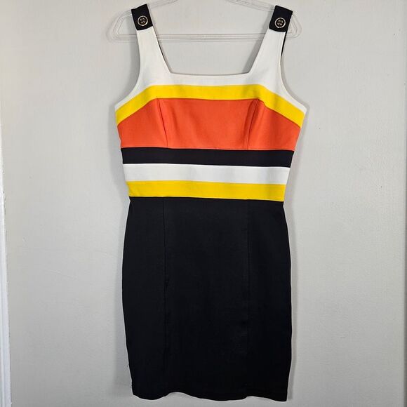 Cache Colorblock Sleeveless Dress Size Large Black White Orange Yellow B… - Picture 1 of 13